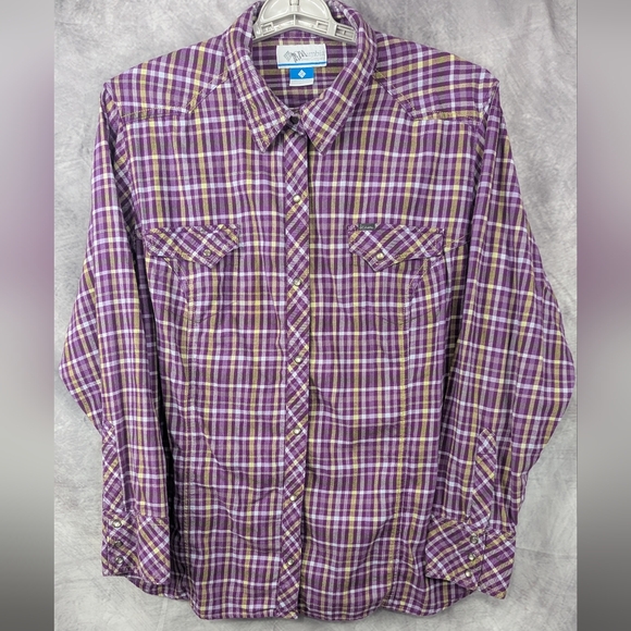 Columbia Size 2X Women's Western Style Pearl Snap Button Down Shirt Plaid - Picture 1 of 12